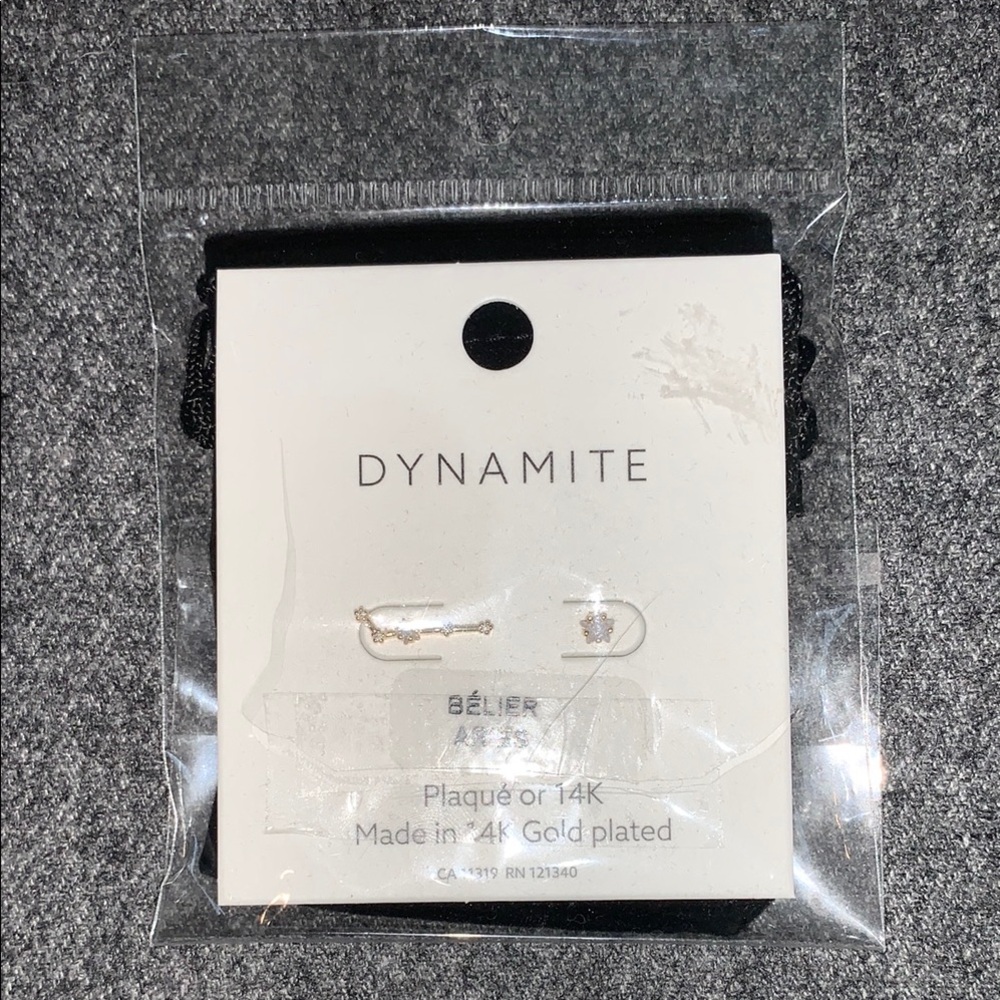 Dynamite 14K Gold Plated Stud Earrings Aries Zodiac